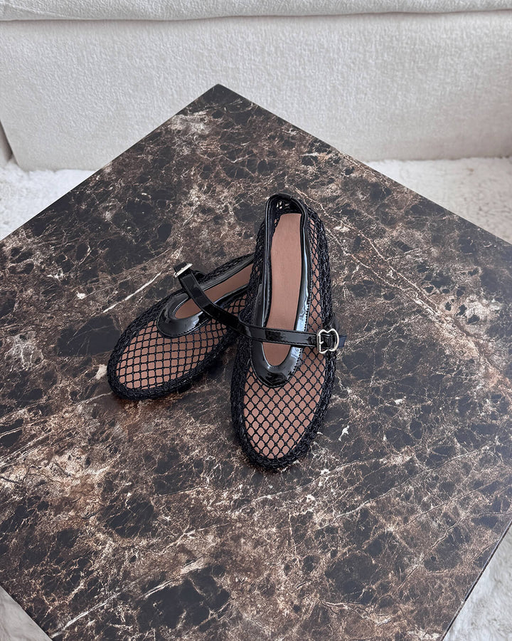 Mesh ballet flats mary jane buckle strap for women