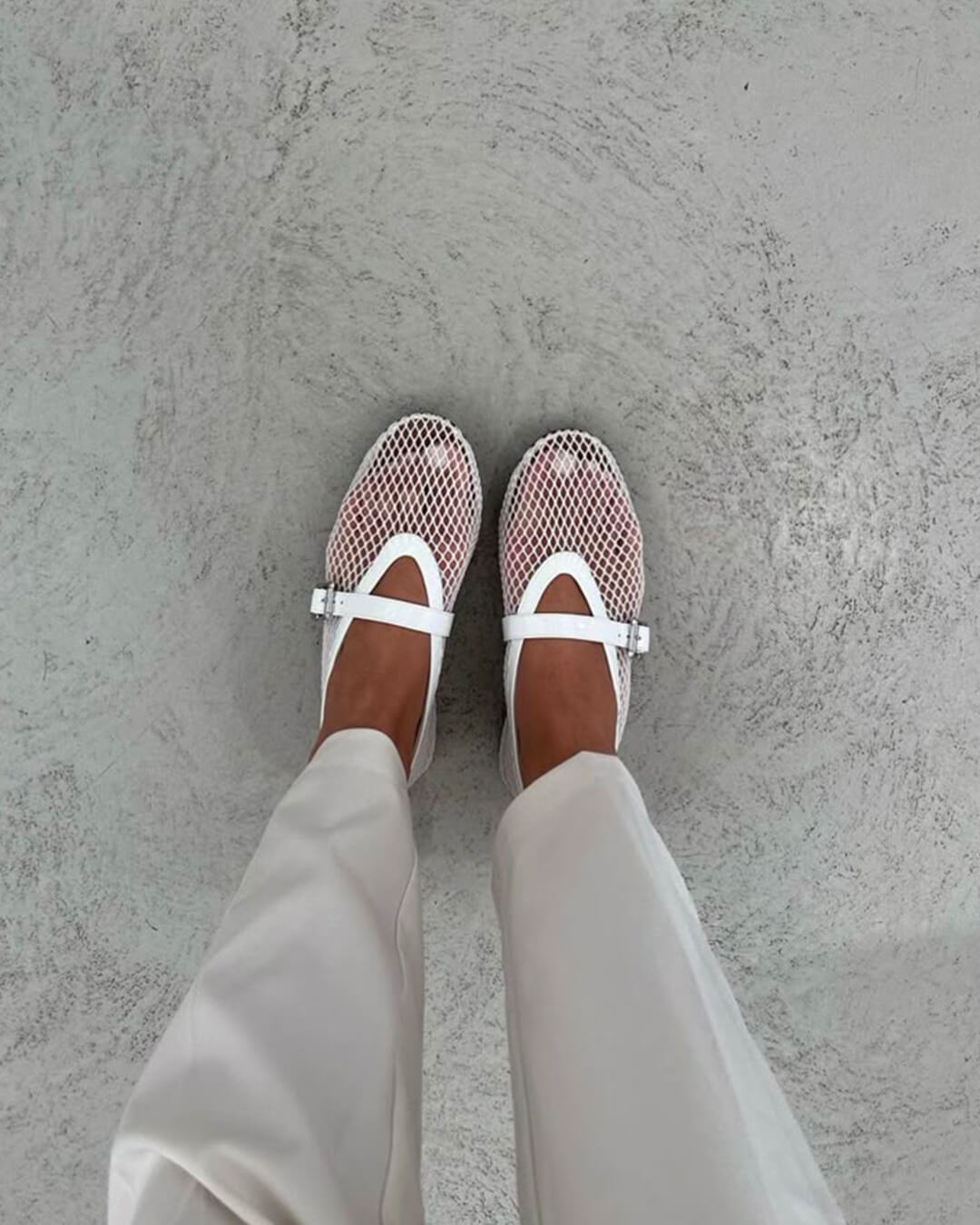 Mesh ballet flats mary jane buckle strap for women