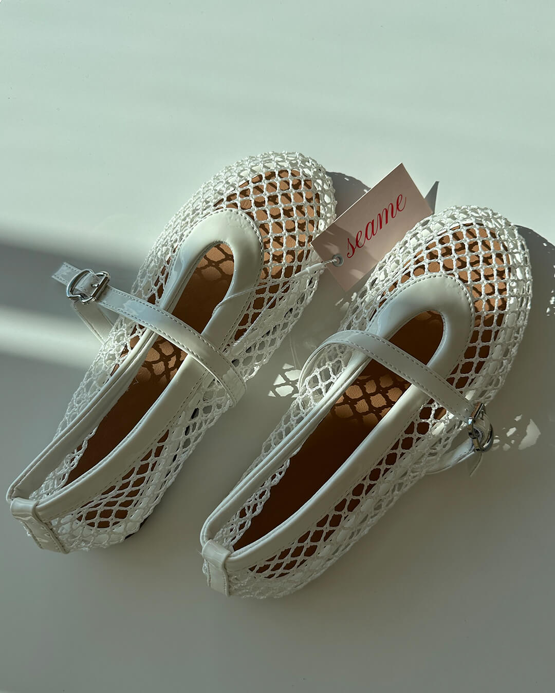 Mesh ballet flats mary jane buckle strap for women