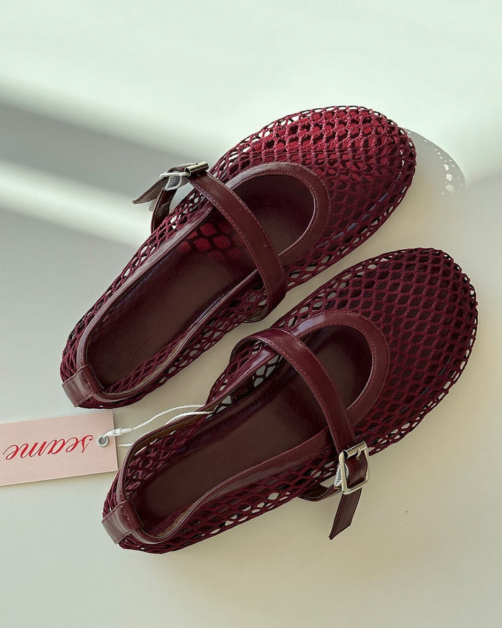 Mesh ballet flats mary jane buckle strap for women