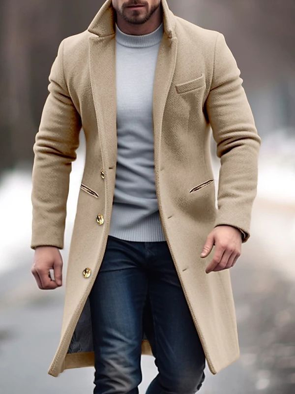 Robert Manteau Homme Hiver – Long Elegant with Practical Pockets, Buttons &amp; Fitted Cut