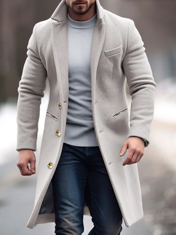Robert Manteau Homme Hiver – Long Elegant with Practical Pockets, Buttons &amp; Fitted Cut