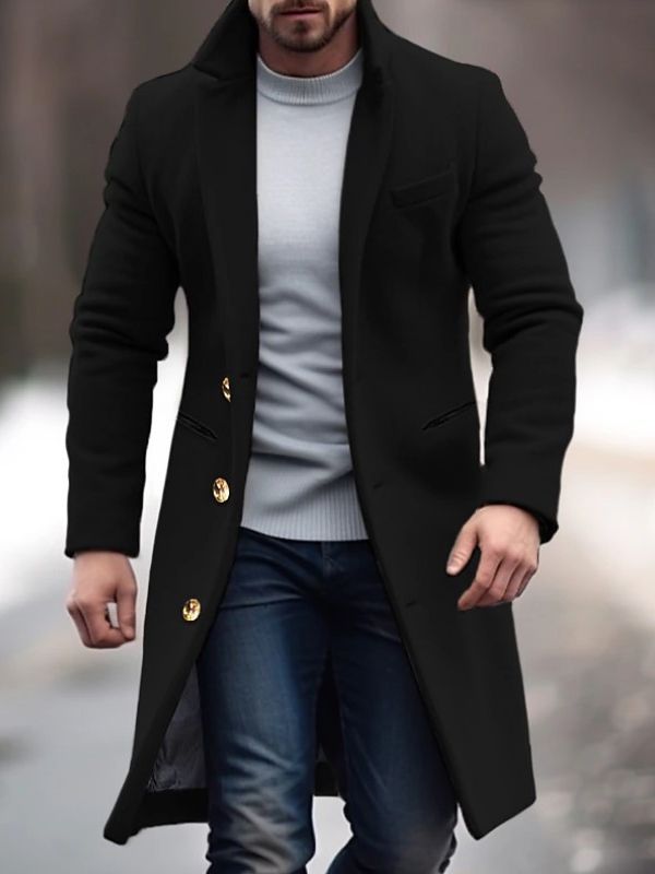 Robert Manteau Homme Hiver – Long Elegant with Practical Pockets, Buttons &amp; Fitted Cut