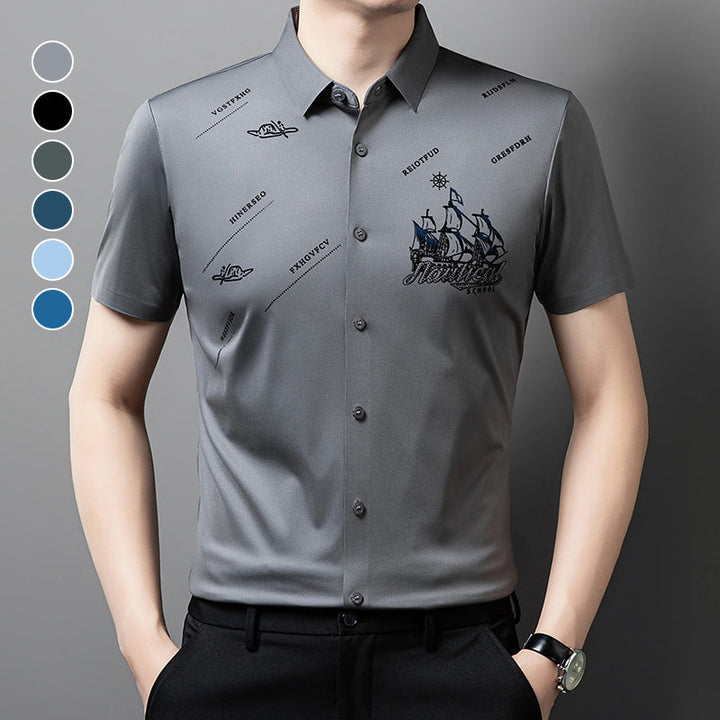 Short sleeve button-down business shirt for men