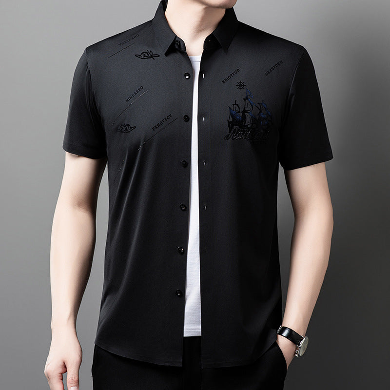 Short sleeve button-down business shirt for men