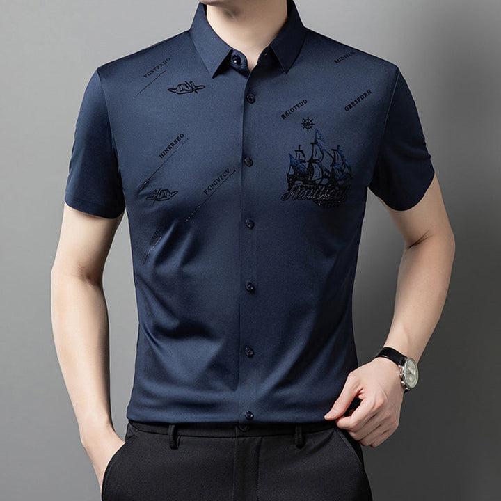 Short sleeve button-down business shirt for men