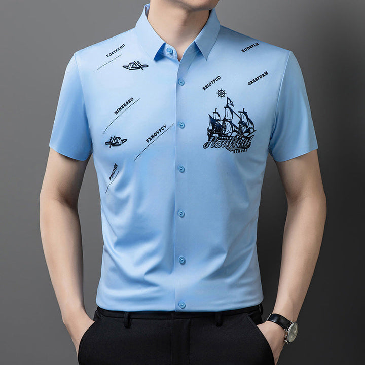 Short sleeve button-down business shirt for men