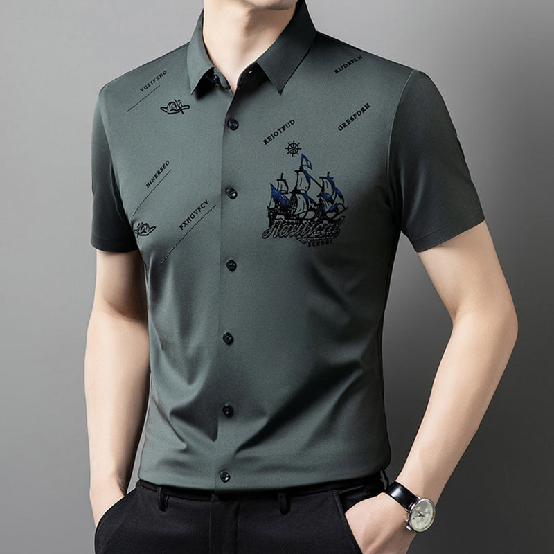 Short sleeve button-down business shirt for men
