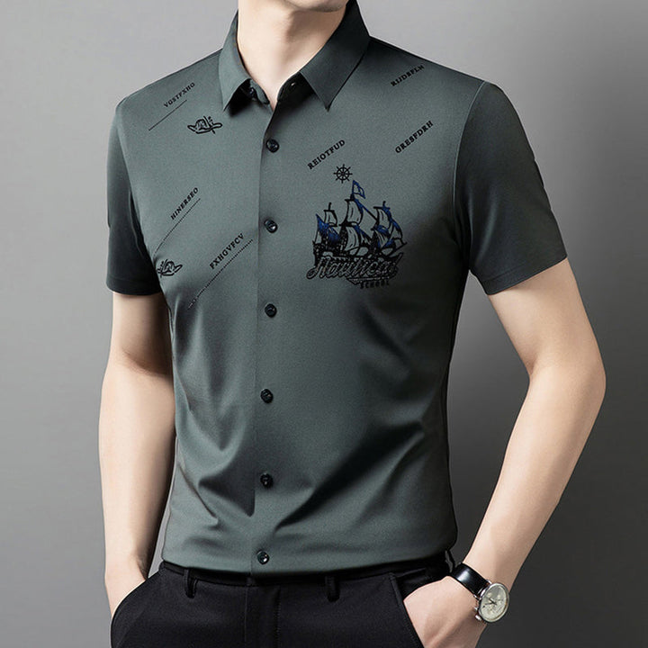 Short sleeve button-down business shirt for men