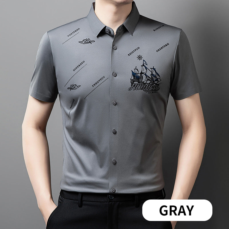 Short sleeve button-down business shirt for men