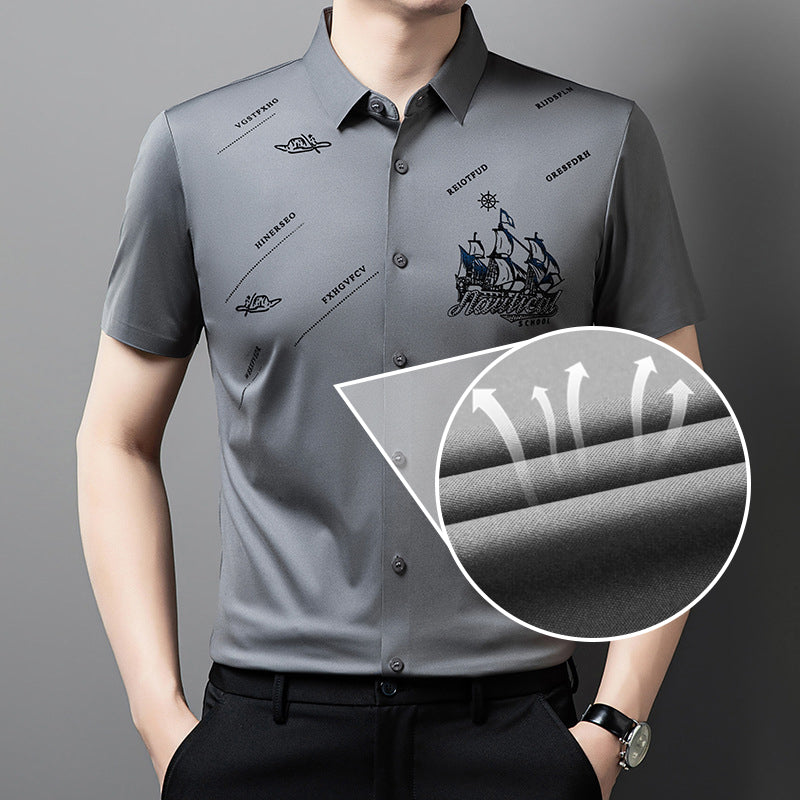 Short sleeve button-down business shirt for men
