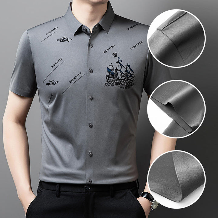 Short sleeve button-down business shirt for men