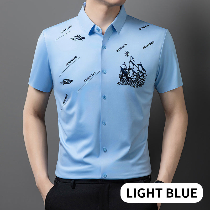 Short sleeve button-down business shirt for men