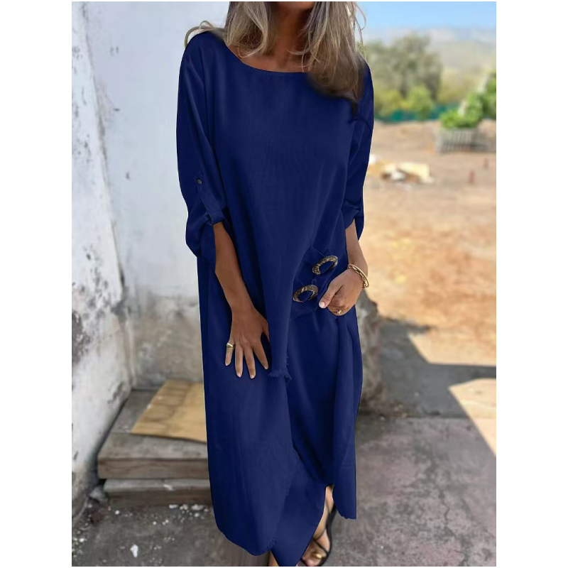 Cotton linen tunic and pants set with side slits for women