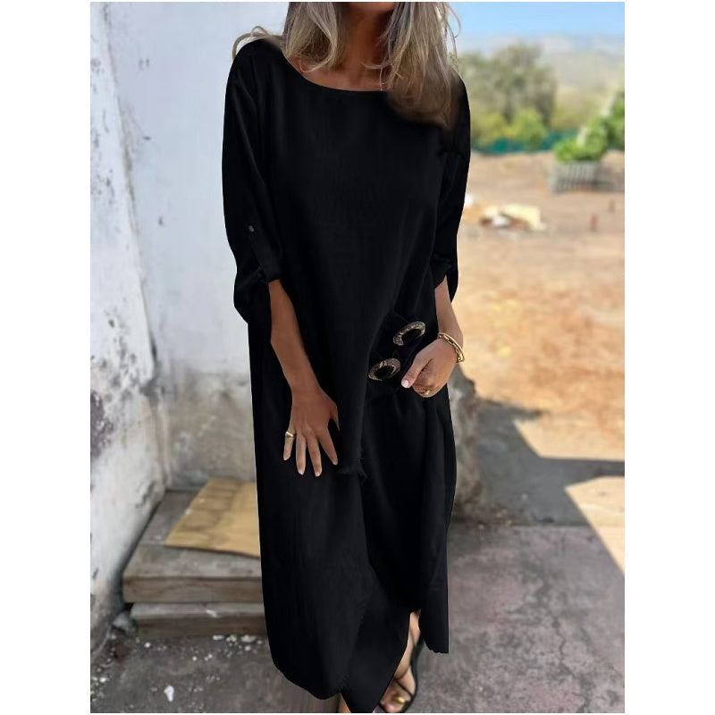 Cotton linen tunic and pants set with side slits for women