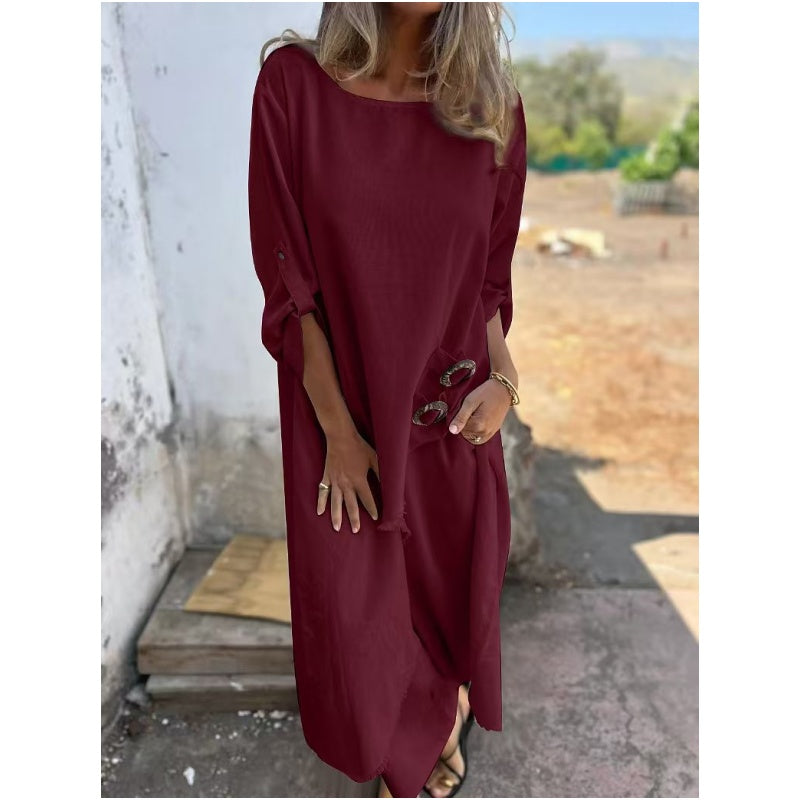 Cotton linen tunic and pants set with side slits for women