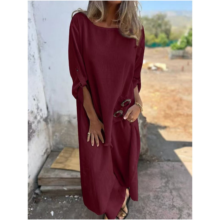 Cotton linen tunic and pants set with side slits for women