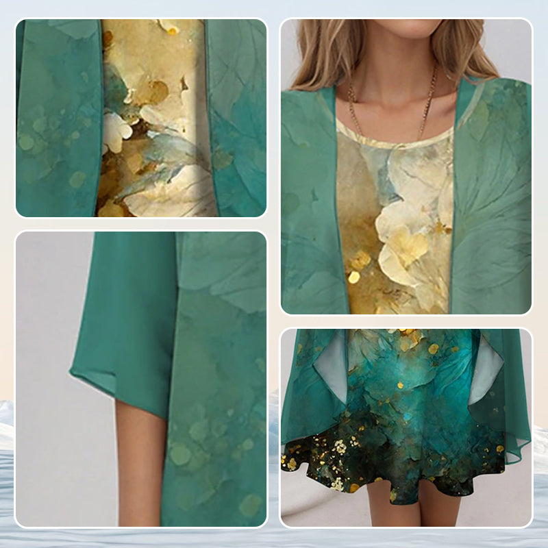 Two-piece floral slip dress with open overlay for women