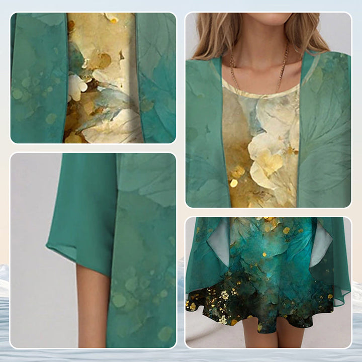 Two-piece floral slip dress with open overlay for women