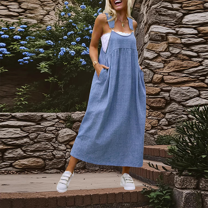 Loose overall dress with side pockets for women