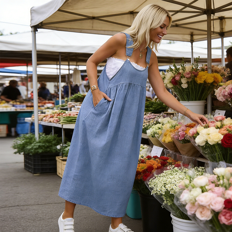 Loose overall dress with side pockets for women