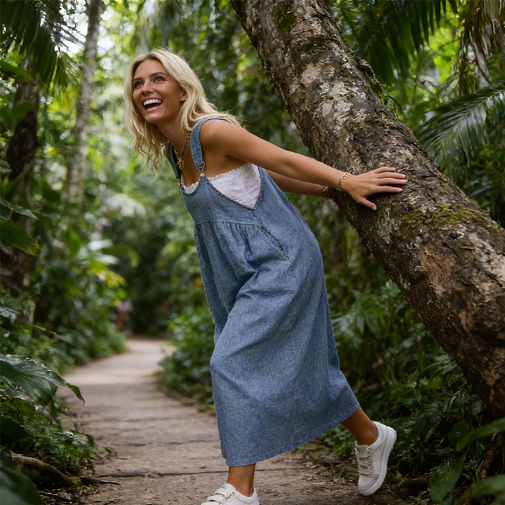 Loose overall dress with side pockets for women