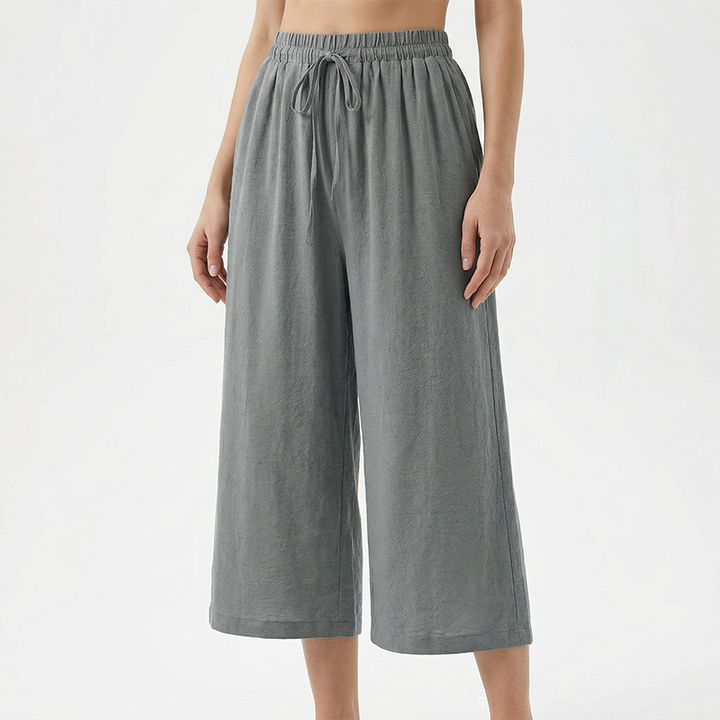 Drawstring capri pants straight leg elastic waist for women