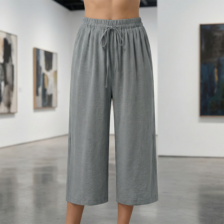 Drawstring capri pants straight leg elastic waist for women