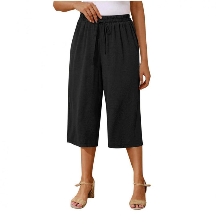 Drawstring capri pants straight leg elastic waist for women