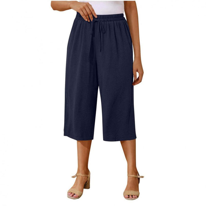 Drawstring capri pants straight leg elastic waist for women