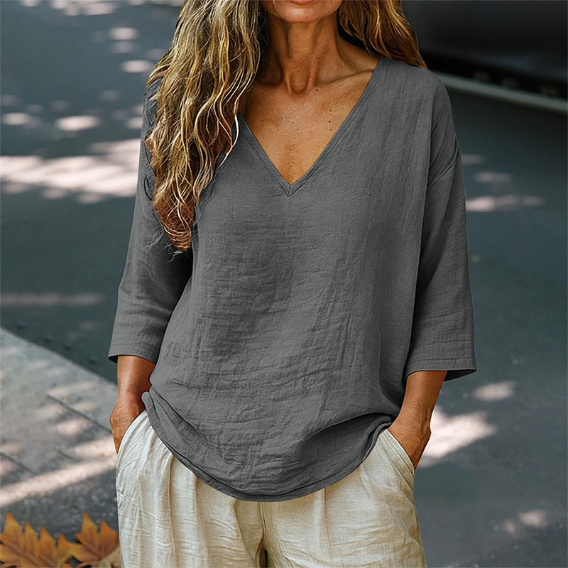 V-neck blouse 3/4 sleeve lightweight relaxed fit for women