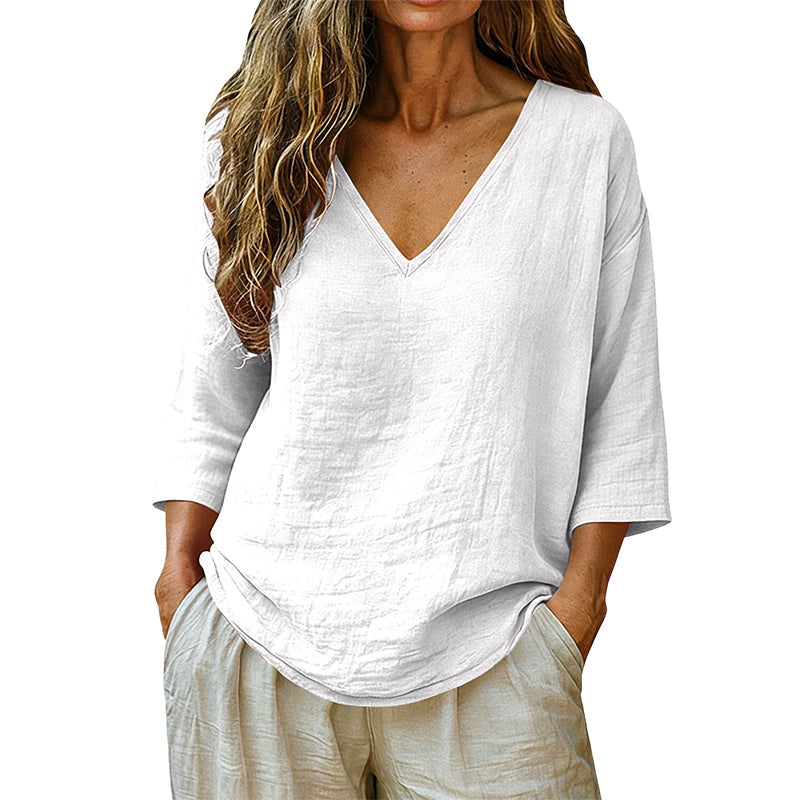 V-neck blouse 3/4 sleeve lightweight relaxed fit for women