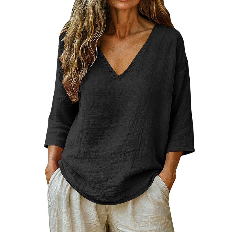 V-neck blouse 3/4 sleeve lightweight relaxed fit for women