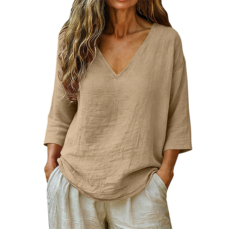 V-neck blouse 3/4 sleeve lightweight relaxed fit for women