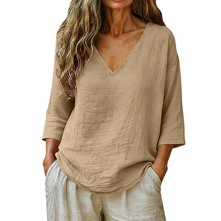 V-neck blouse 3/4 sleeve lightweight relaxed fit for women