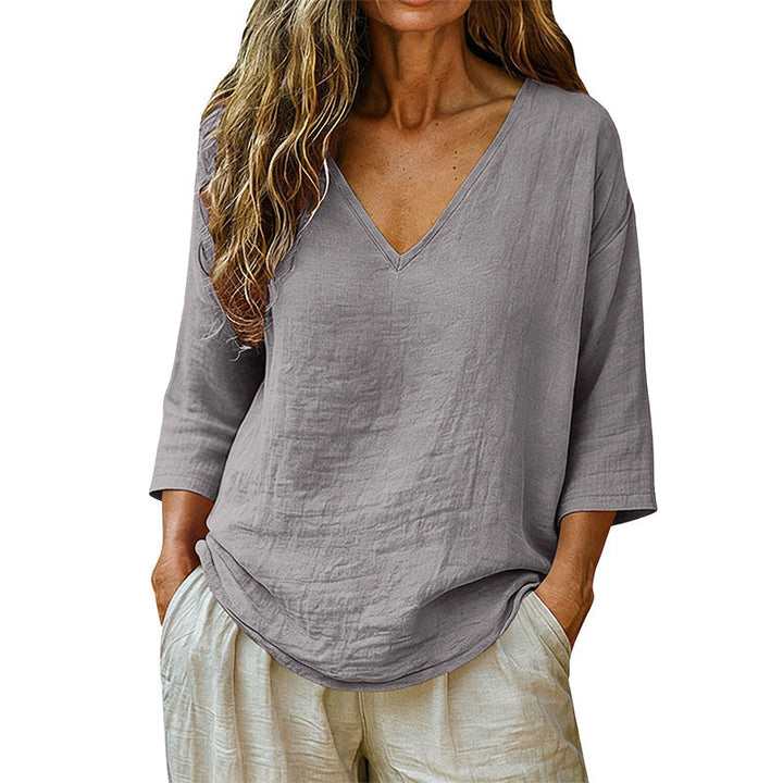 V-neck blouse 3/4 sleeve lightweight relaxed fit for women