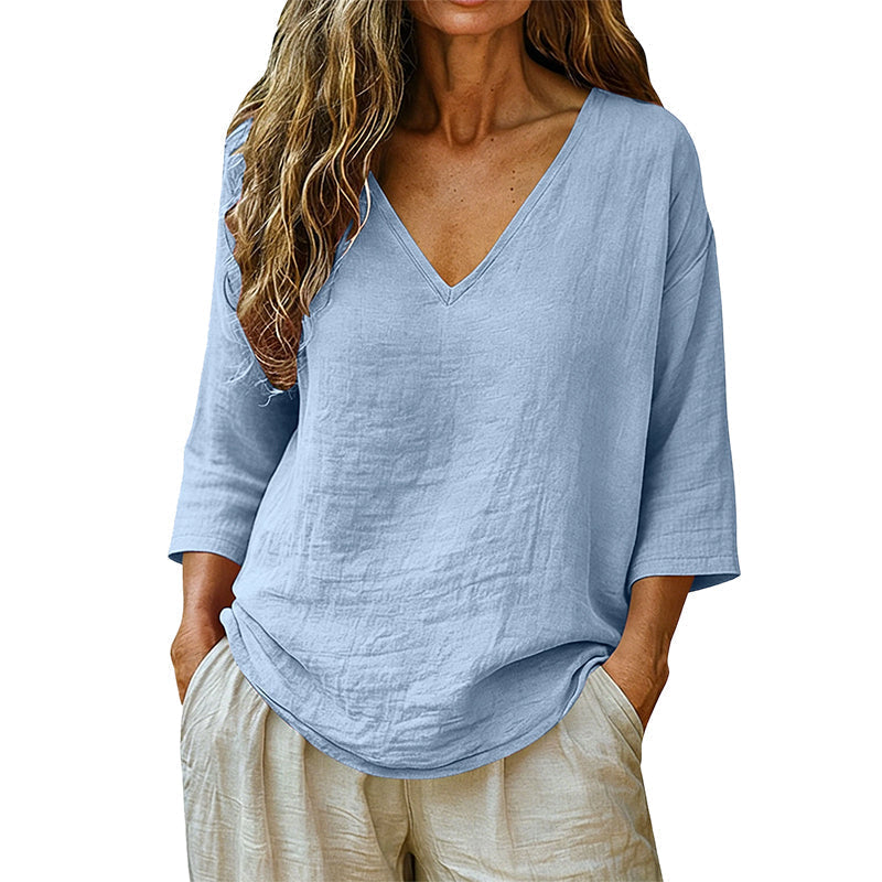 V-neck blouse 3/4 sleeve lightweight relaxed fit for women