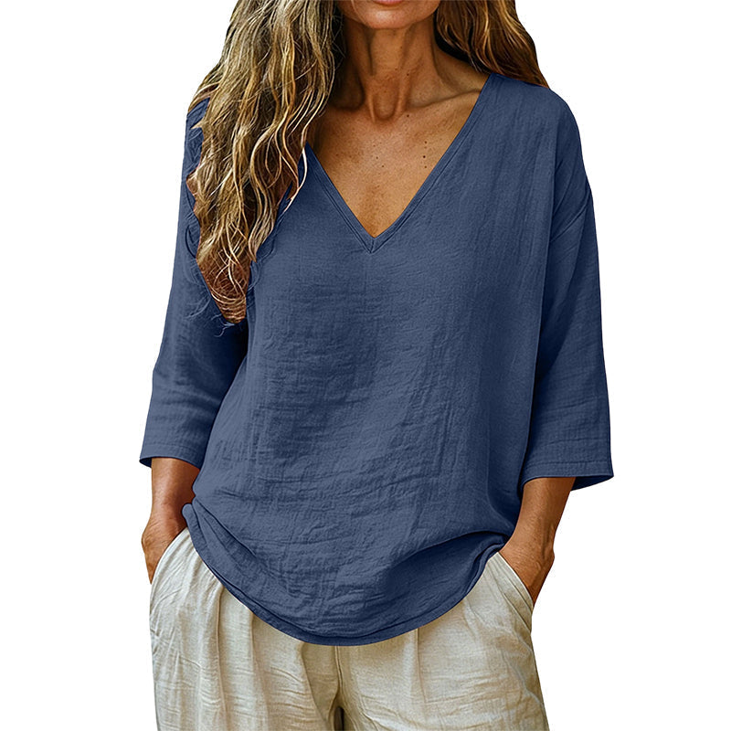V-neck blouse 3/4 sleeve lightweight relaxed fit for women