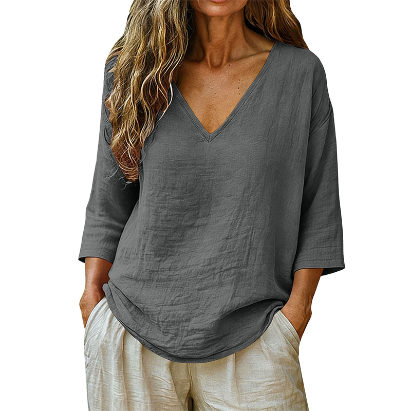 V-neck blouse 3/4 sleeve lightweight relaxed fit for women