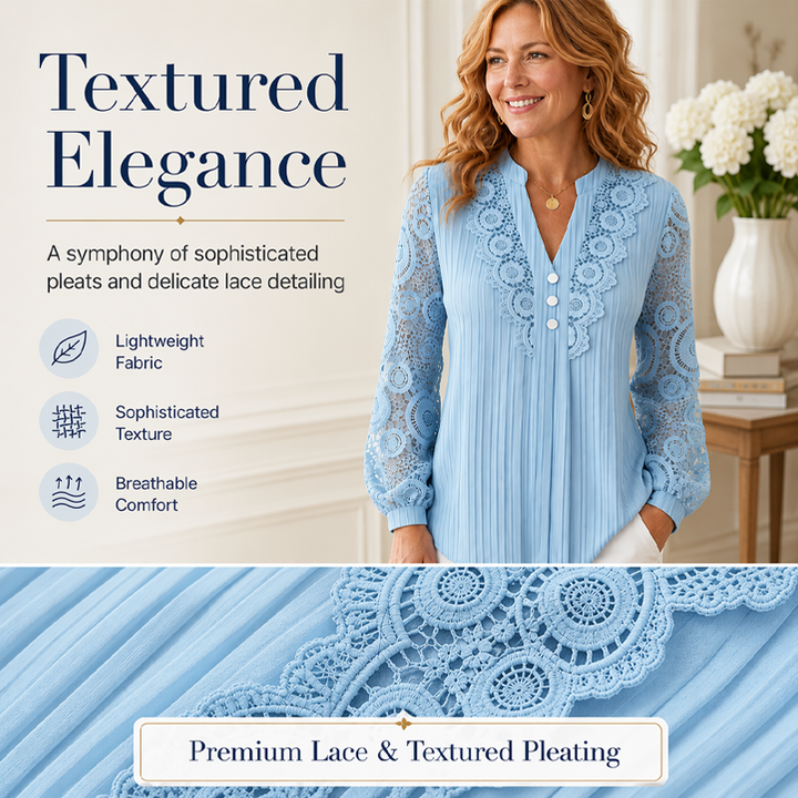 Lace sleeve V-neck top ribbed long sleeve for women