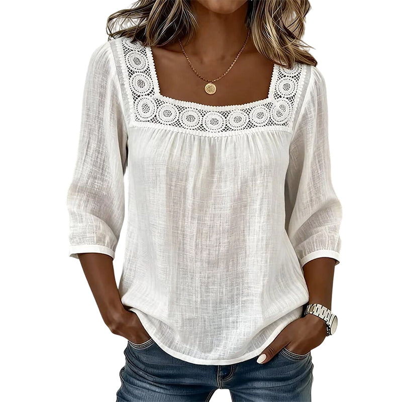 Lace crochet square neck blouse for women