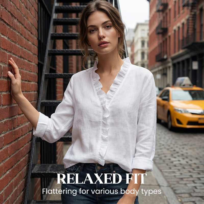 Ruffle v-neck long sleeve blouse for women
