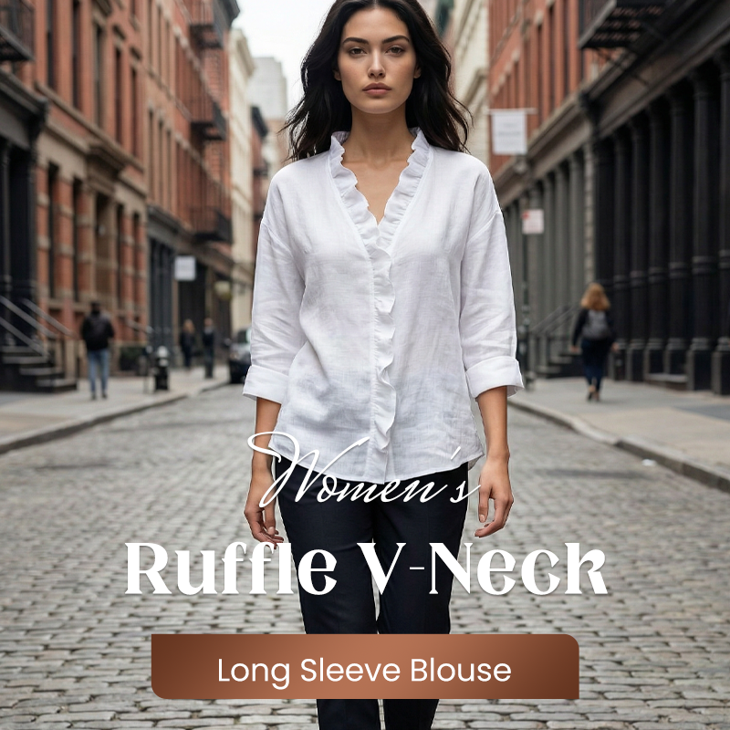 Ruffle v-neck long sleeve blouse for women