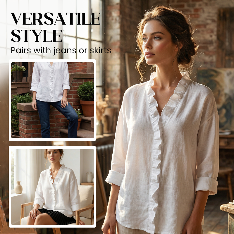Ruffle v-neck long sleeve blouse for women