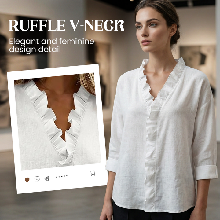 Ruffle v-neck long sleeve blouse for women