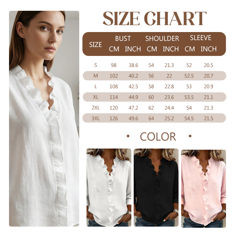 Ruffle v-neck long sleeve blouse for women