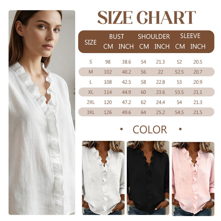 Ruffle v-neck long sleeve blouse for women