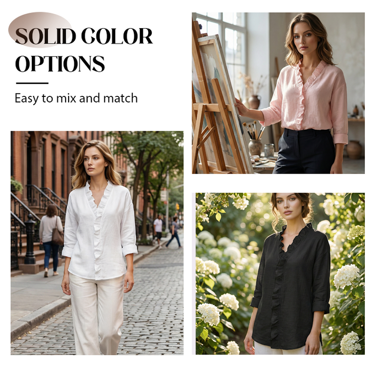 Ruffle v-neck long sleeve blouse for women