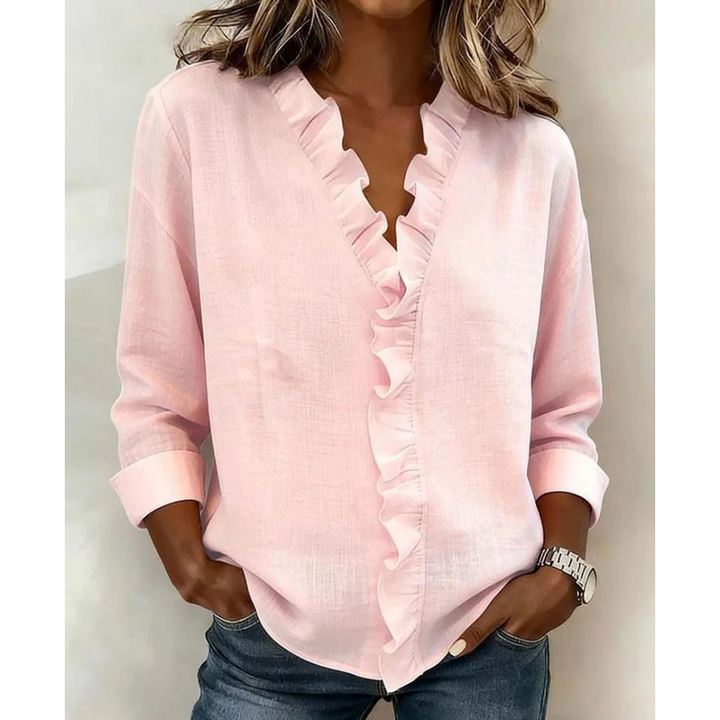 Ruffle v-neck long sleeve blouse for women