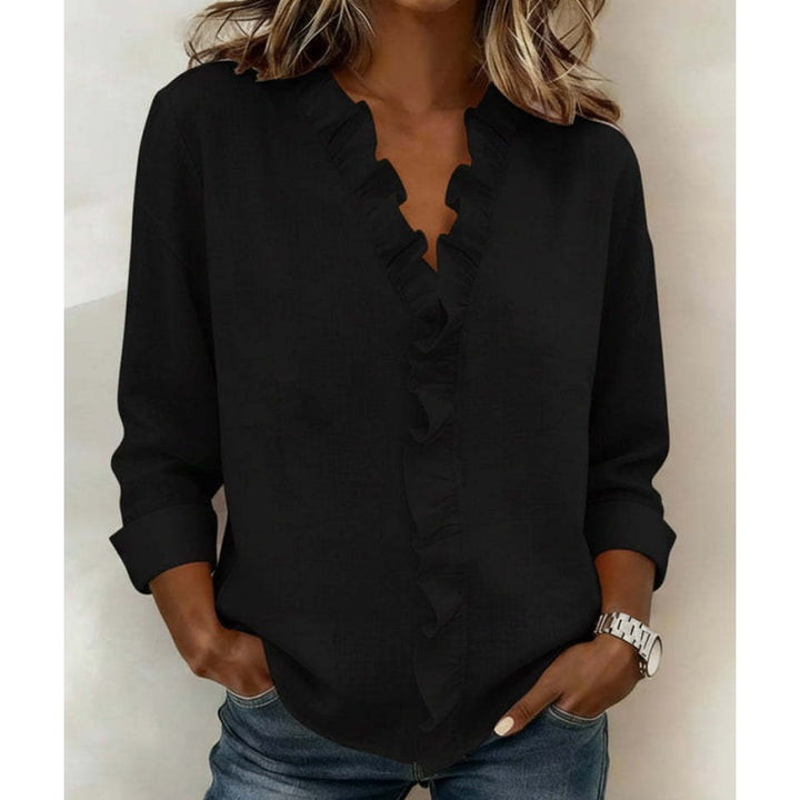 Ruffle v-neck long sleeve blouse for women